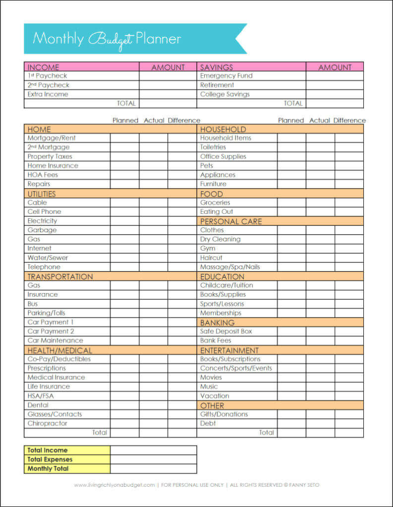 Free Budget Worksheet Printable