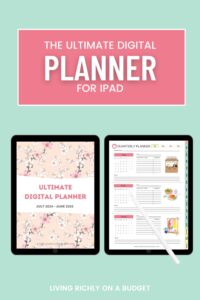 Text: The Ultimate Digital Planner for iPad, Image: 2 iPads showing the cover of Ultimate Digital Planner and the other showing the quarterly planner