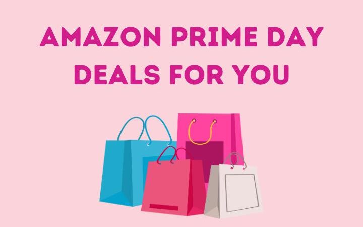 text: Amazon Prime Day Deals for you, image of colorful shopping bag graphics