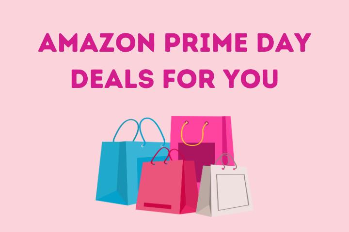 text: Amazon Prime Day Deals for you, image of colorful shopping bag graphics