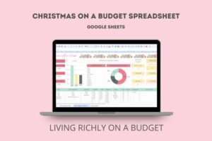 Christmas on a Budget Spreadsheet Google Sheets, Living Richly on a Budget, Image: laptop with Christmas spreadsheet