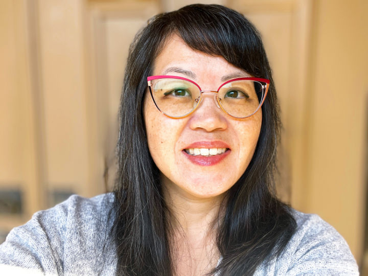 zenni pink cat eye glasses on Asian woman