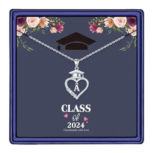 14K White Gold Plated Graduation Cap Necklaces Class of 2024