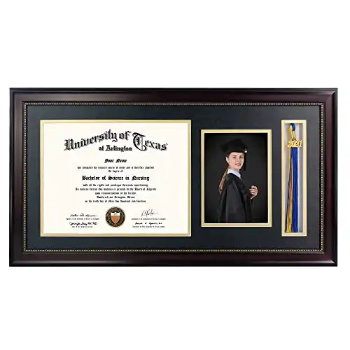 Mahogany Diploma Frame with Tassel Holder and Picture