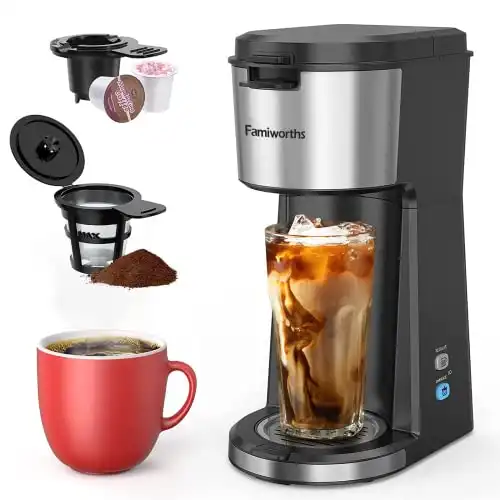 Famiworths Hot and Cold Coffee Maker for K Cut and Ground Coffee